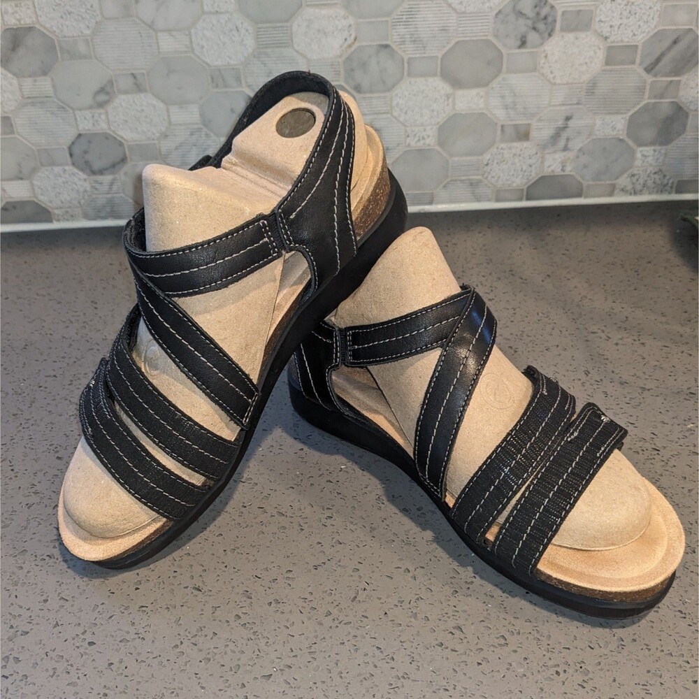 Clarks Ciellene Clara Leather Comfort Sandals Black Women's 8.5W